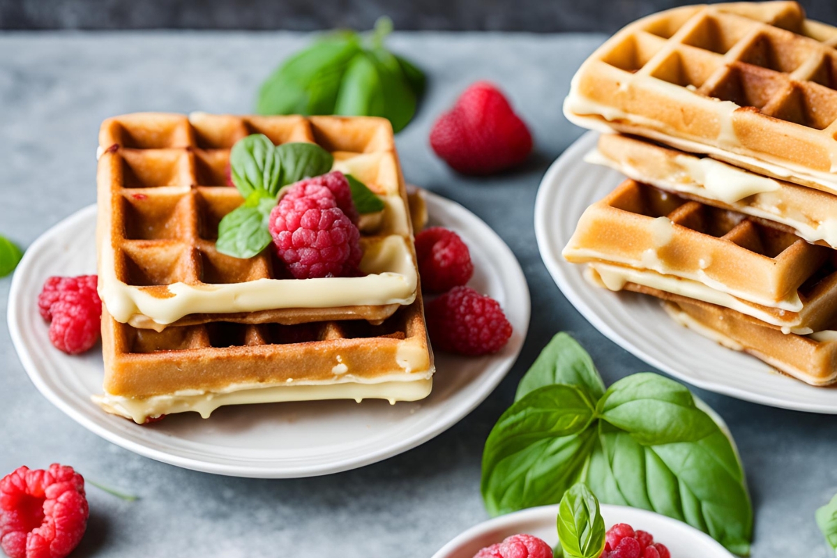 Gaufres au Chocolat Blanc, Framboises et Basilic