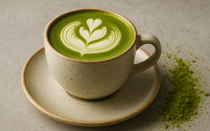beau matcha avec un coeur dessiné dessus