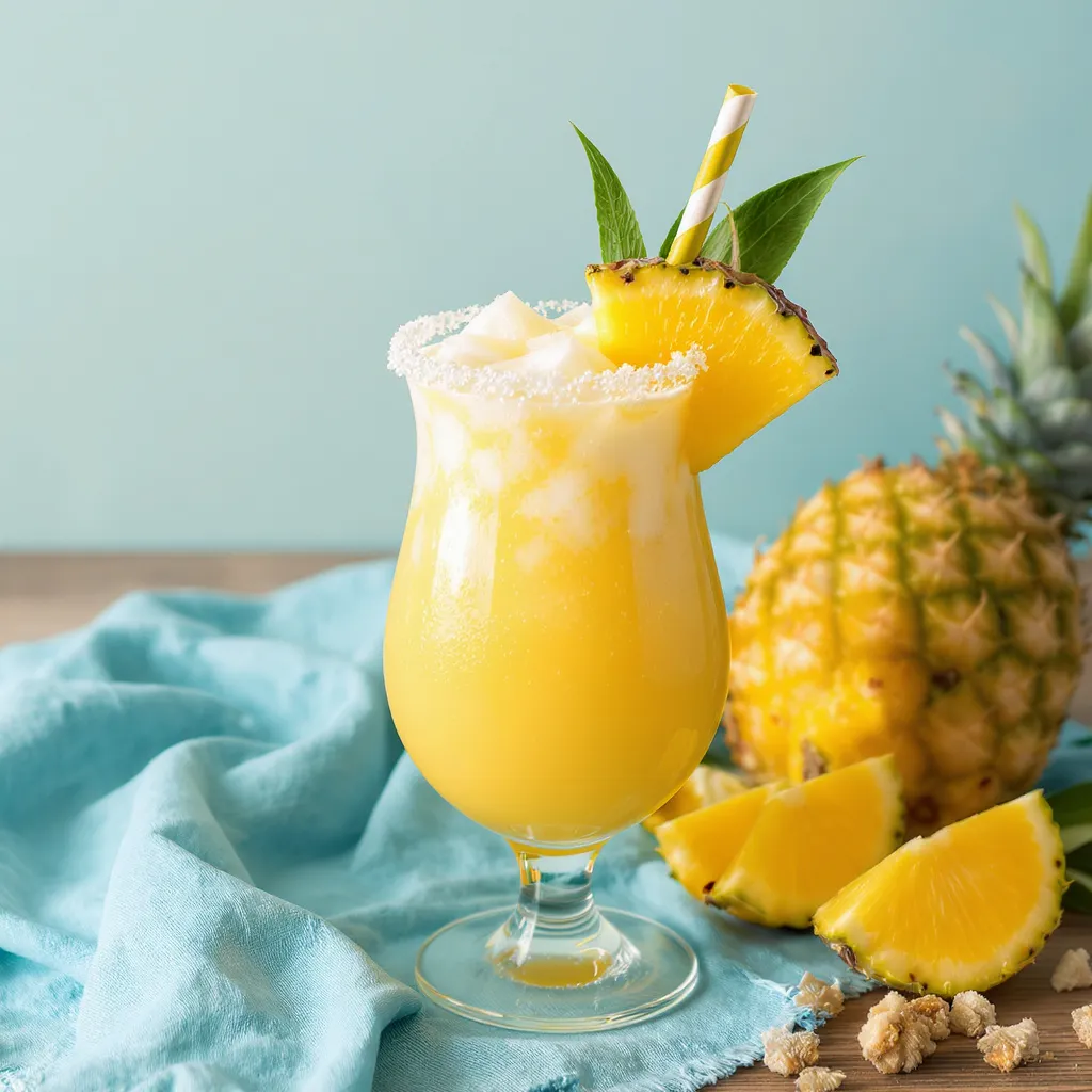 Cocktail piña colada sans alcool avec ananas frais en arrière-plan