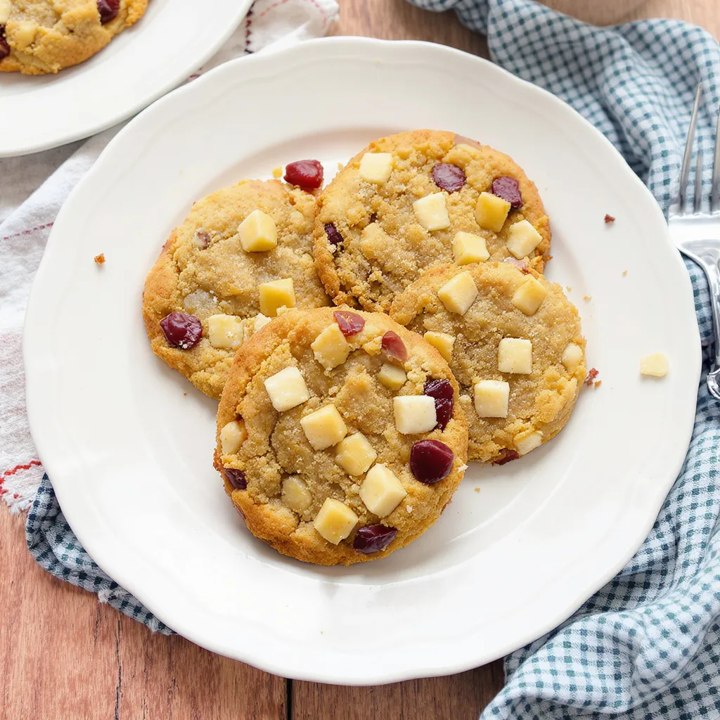 Cookies healthy flocons d’avoine aux cranberries et chocolat blanc, texture moelleuse, un biscuit entamé sur assiette