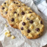 Cookies aux flocons d’avoine healthy avec pépites de chocolat noir et morceaux de chocolat blanc, cuits sur papier cuisson