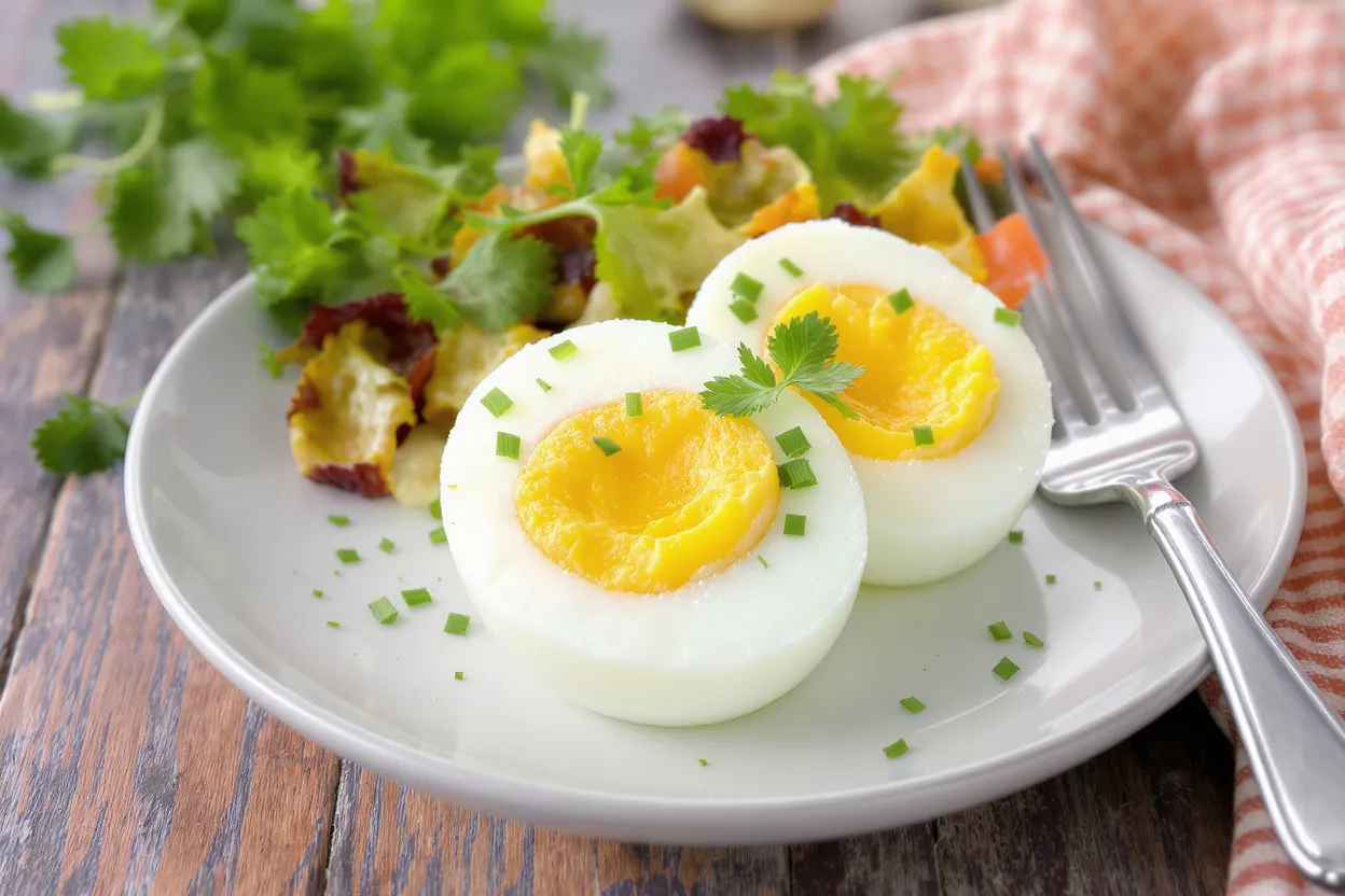 oeufs durs succulents très bien cuits, parfaits, saupoudrez d'épices et d'herbes