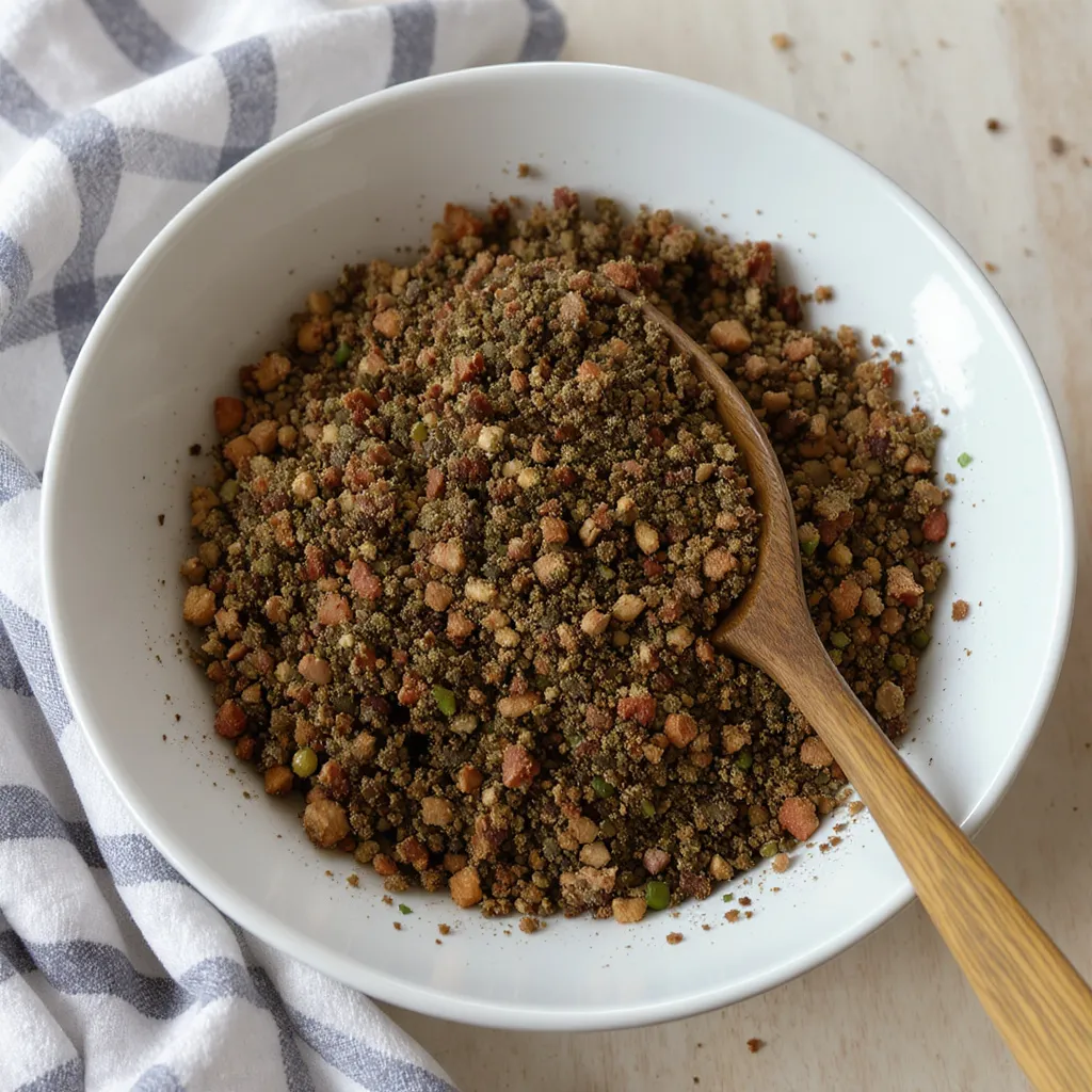 Bol de zaatar traditionnel avec épices variées et cuillère en bois