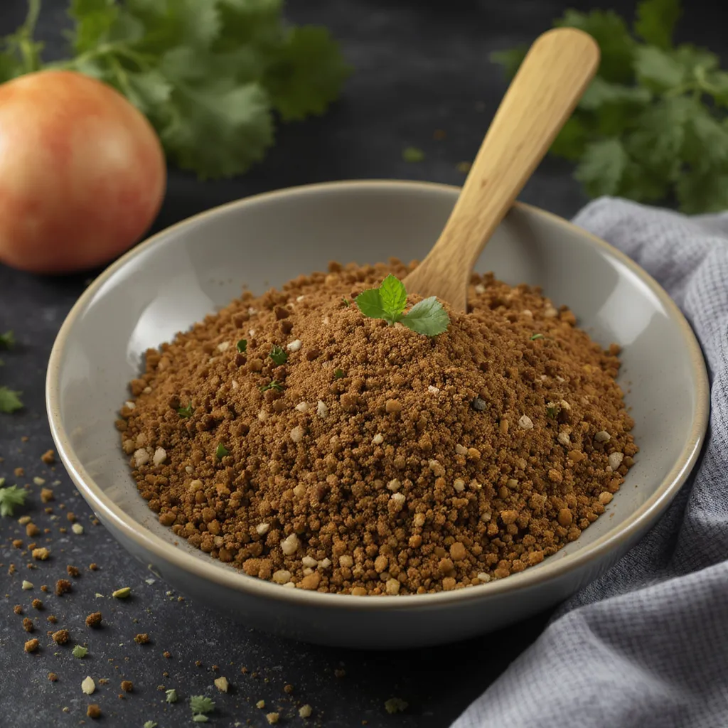 Mélange d’épices zaatar dans un bol gris décoré d’une feuille de coriandre